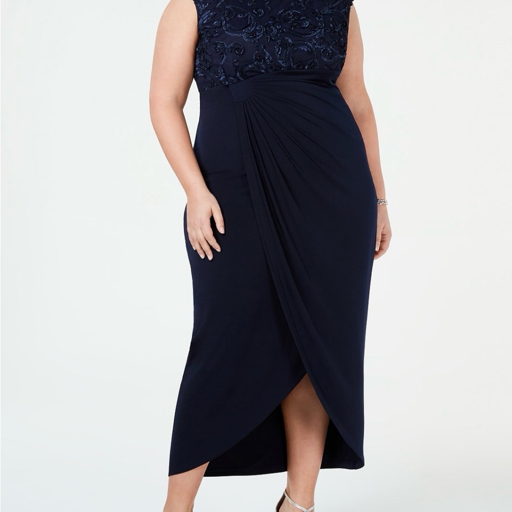 Connected Apparel Navy Asymmetrical Dress